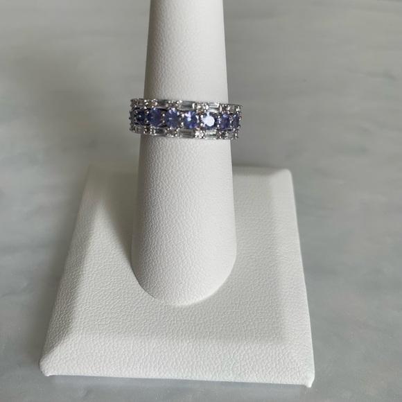Sterling Silver Tanzanite and White Zircon Gemstone Band Ring Size 7 - Picture 2 of 12